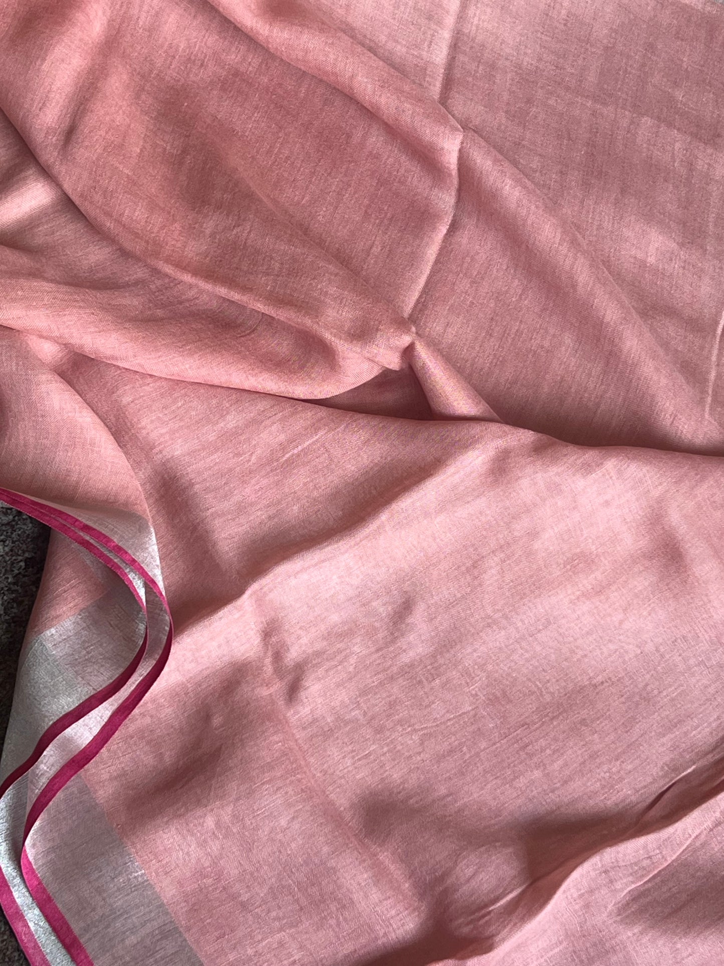 Baby pink linen cotton saree