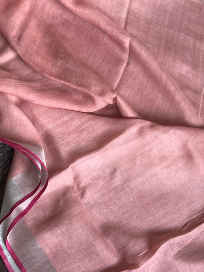Baby pink linen cotton saree
