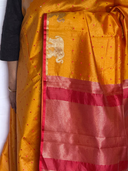 Semi tussar yellow & red saree