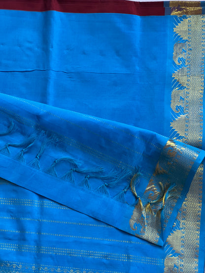 Blue and brown semi silk cotton saree