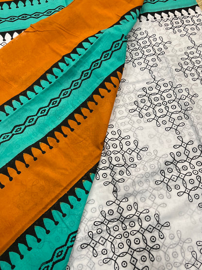 Teal mul cotton saree