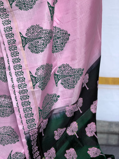 Soft Silk saree - Tree block print