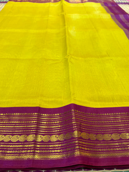 Lime yellow silk cotton saree