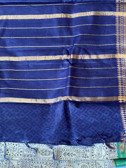 Dark blue ganga Jamuna Tussar silk saree