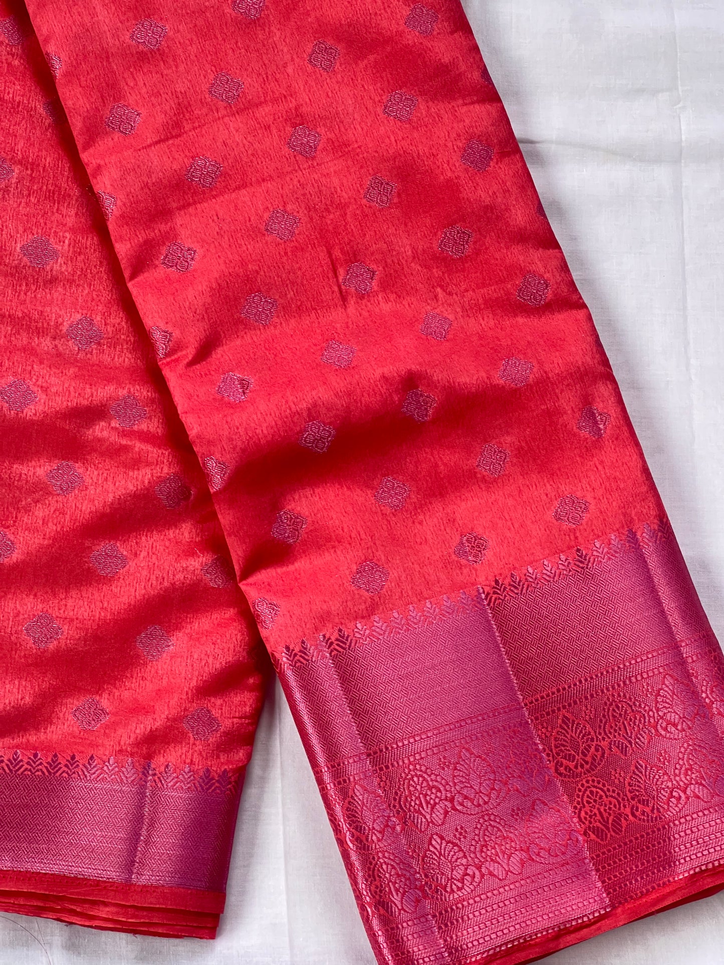 Rose pink motif semi silk cotton saree