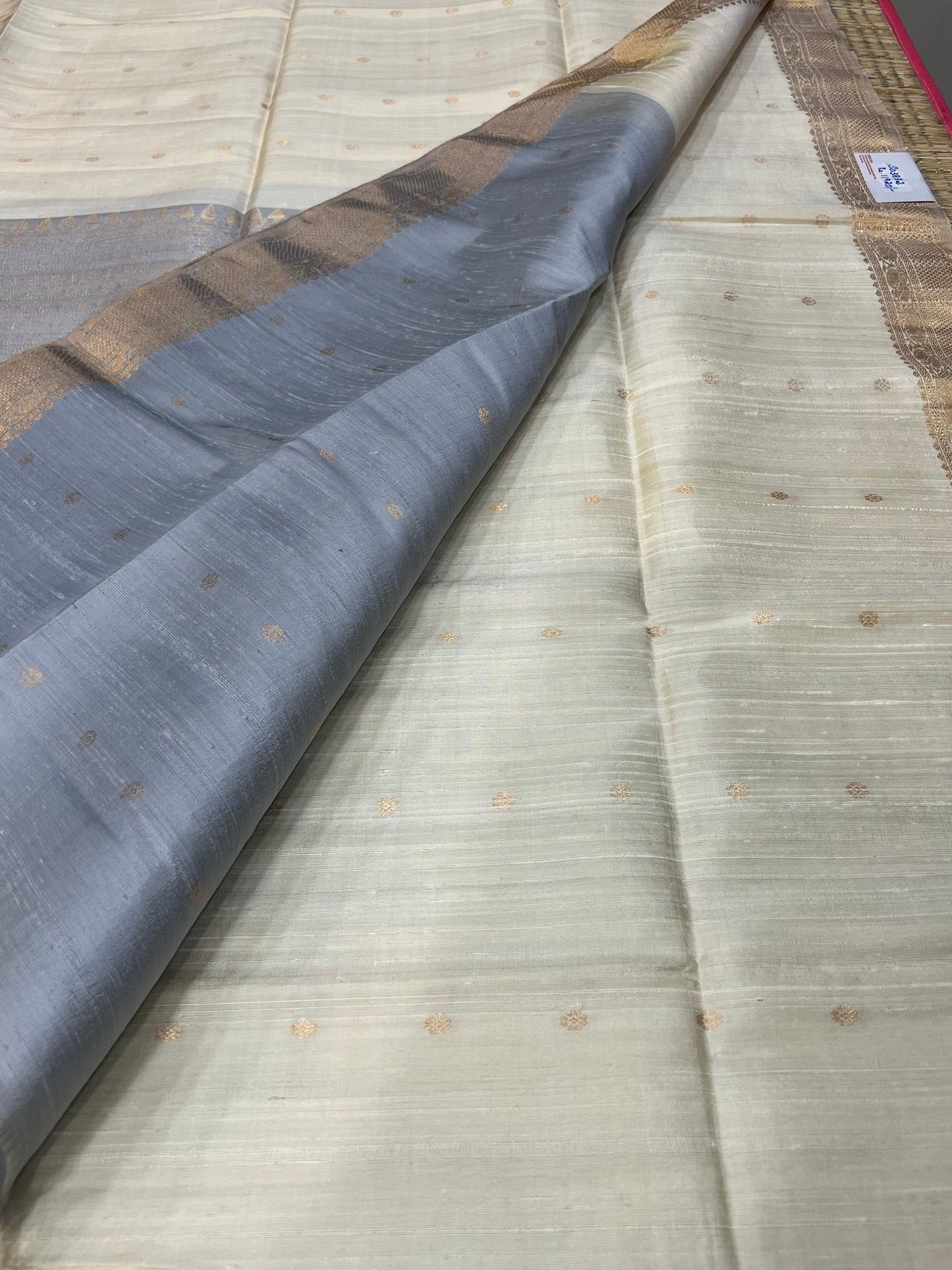Milk white raw silk saree