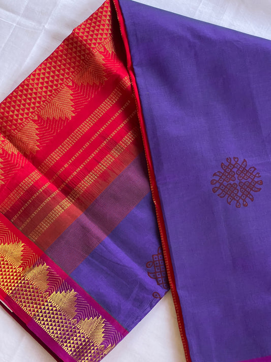 Violet & red semi silk cotton saree