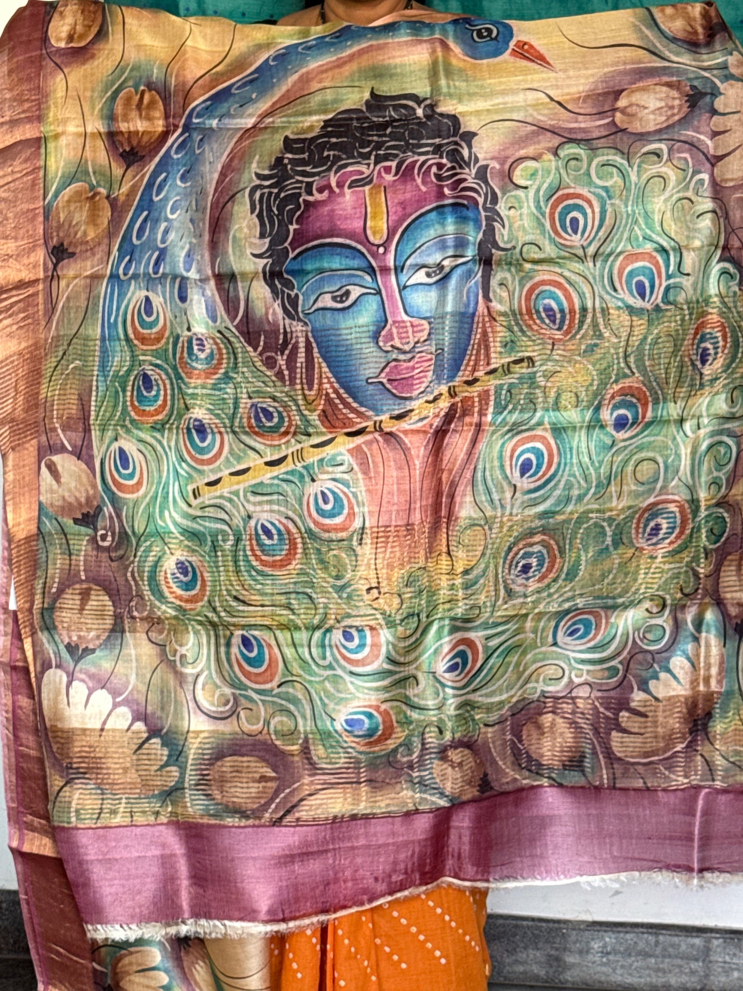 Printed tussar silk saree