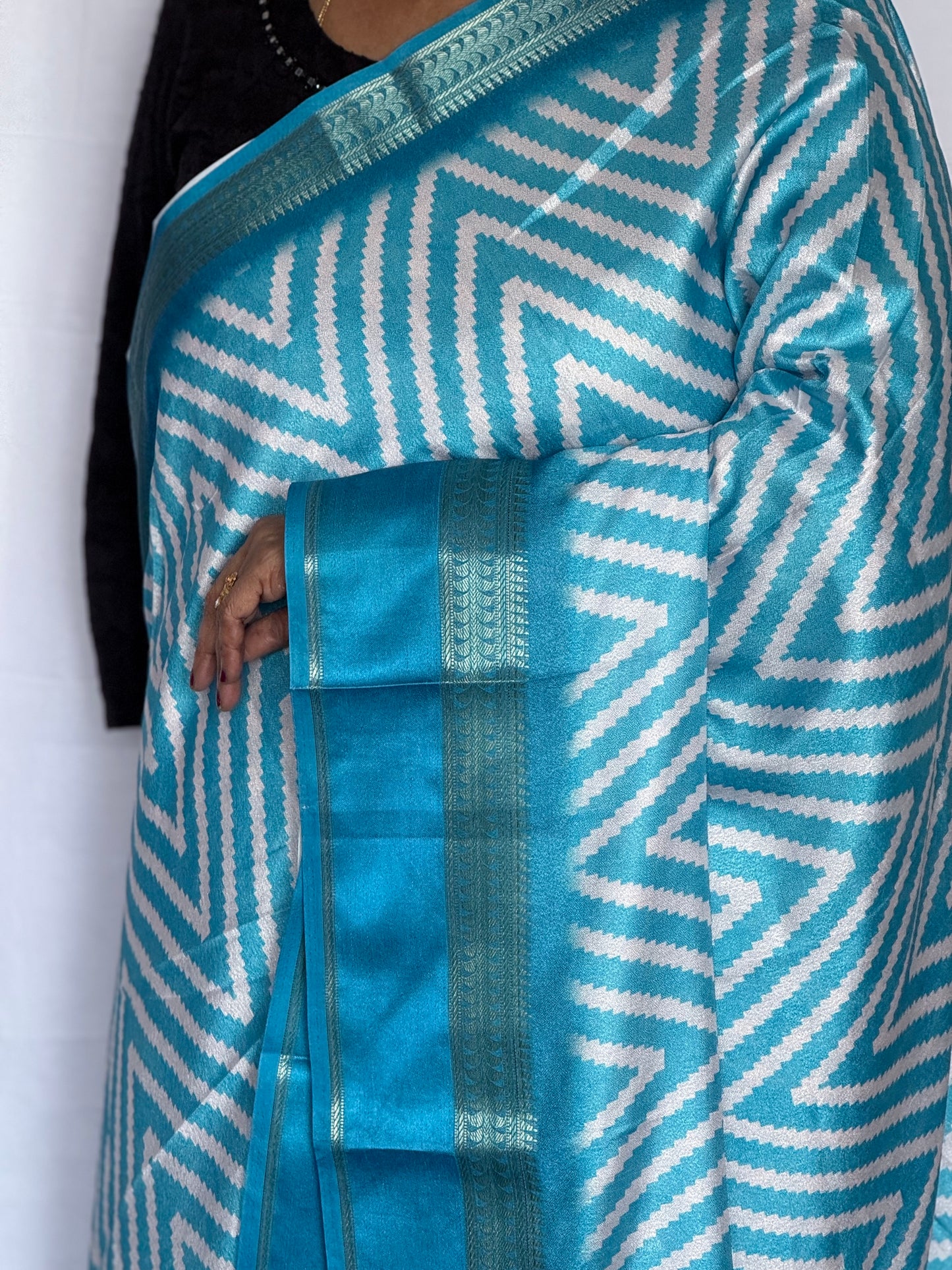 Semi Crepe Printed Saree – Blue