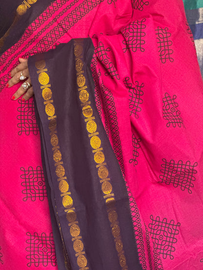 Pink kolam sungudi cotton saree