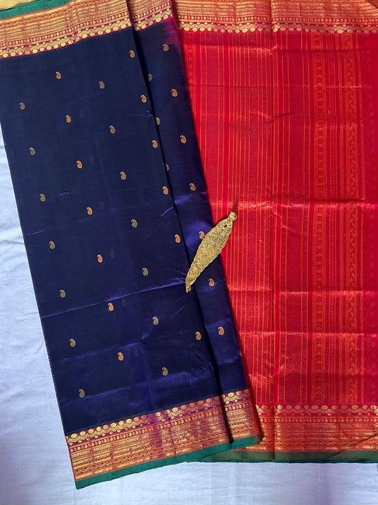 Thread work Silk Cotton saree - Navy Blue