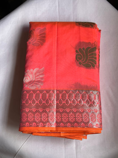 Hot pink semi silk cotton saree