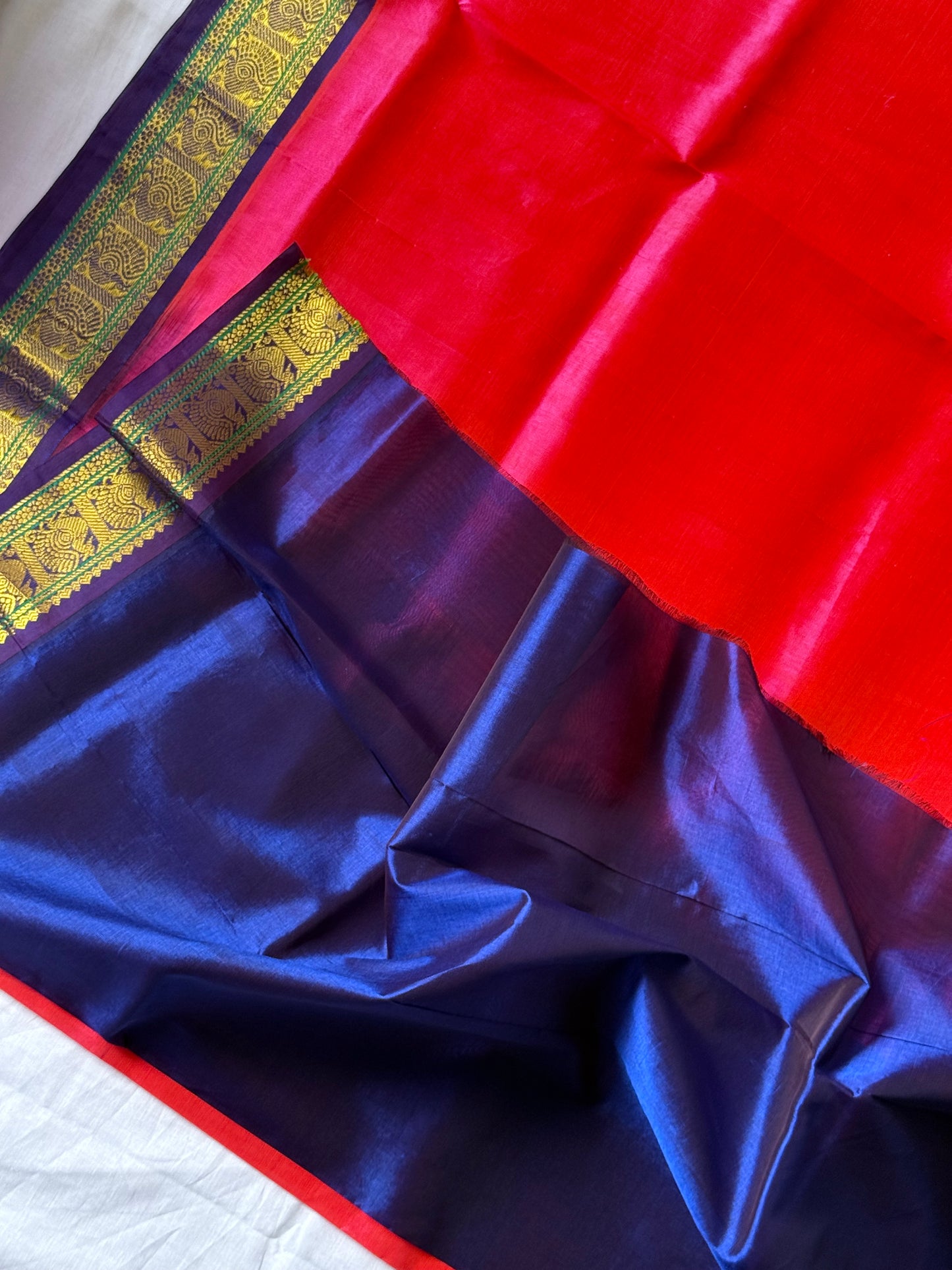 Pure Silk Cotton saree - Red Pink and Purple