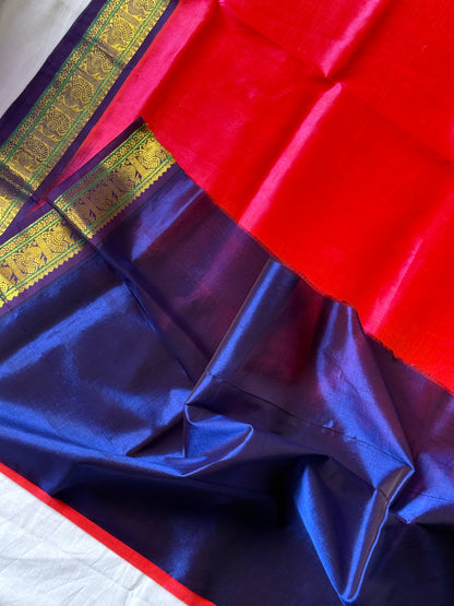 Pure Silk Cotton saree - Red Pink and Purple