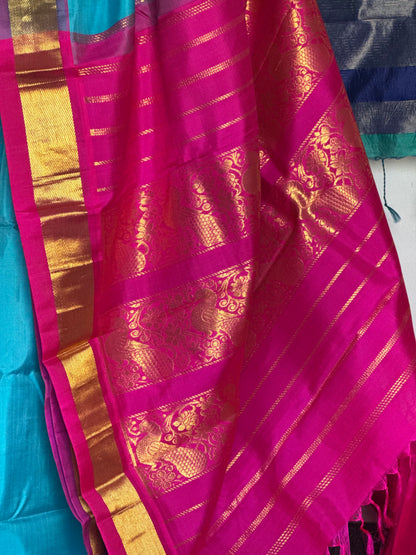 Blue & Pink Silk Saree
