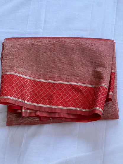 Red crushed silk saree