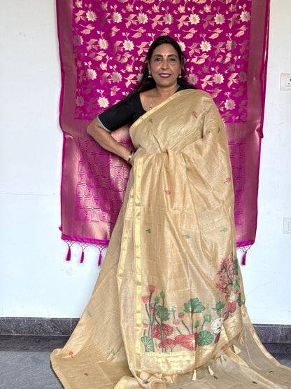 Light beige semi matka saree