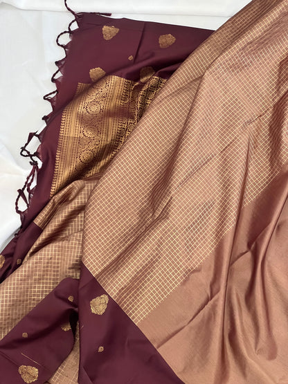 Brown kattam semi silk saree