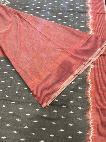 Grey & pink mul cotton saree