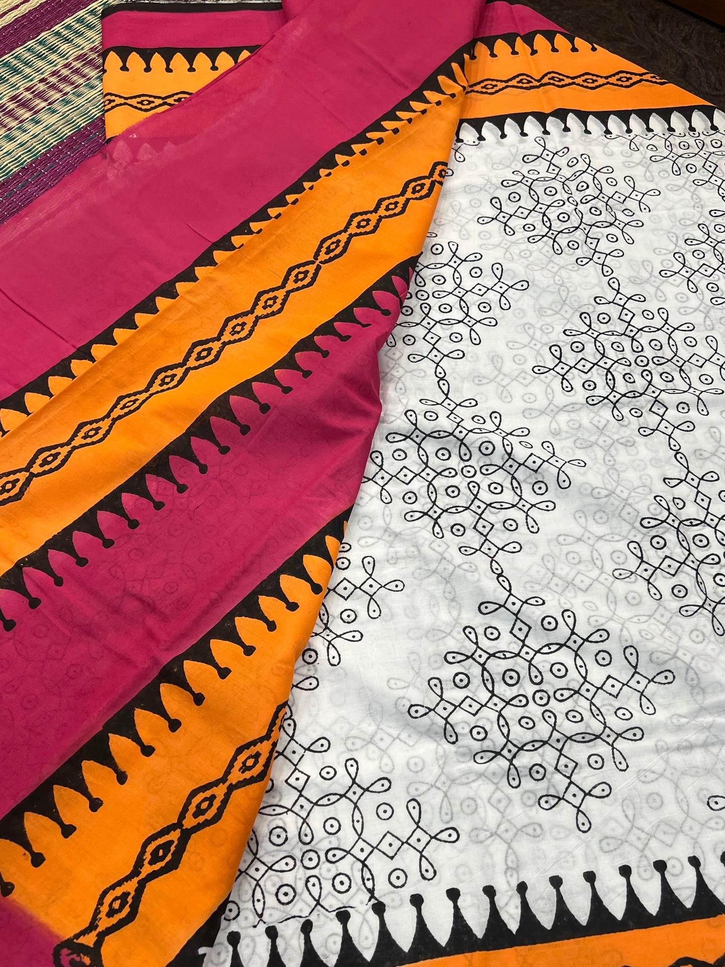 Orange mul cotton saree