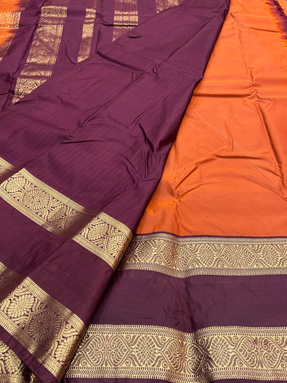 Rust Orange & brown semi silk saree
