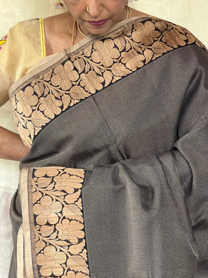 Black & jute border tussar silk saree