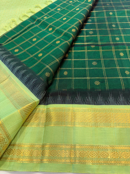 Green checks silk cotton saree