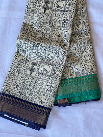 Dark blue ganga Jamuna Tussar silk saree