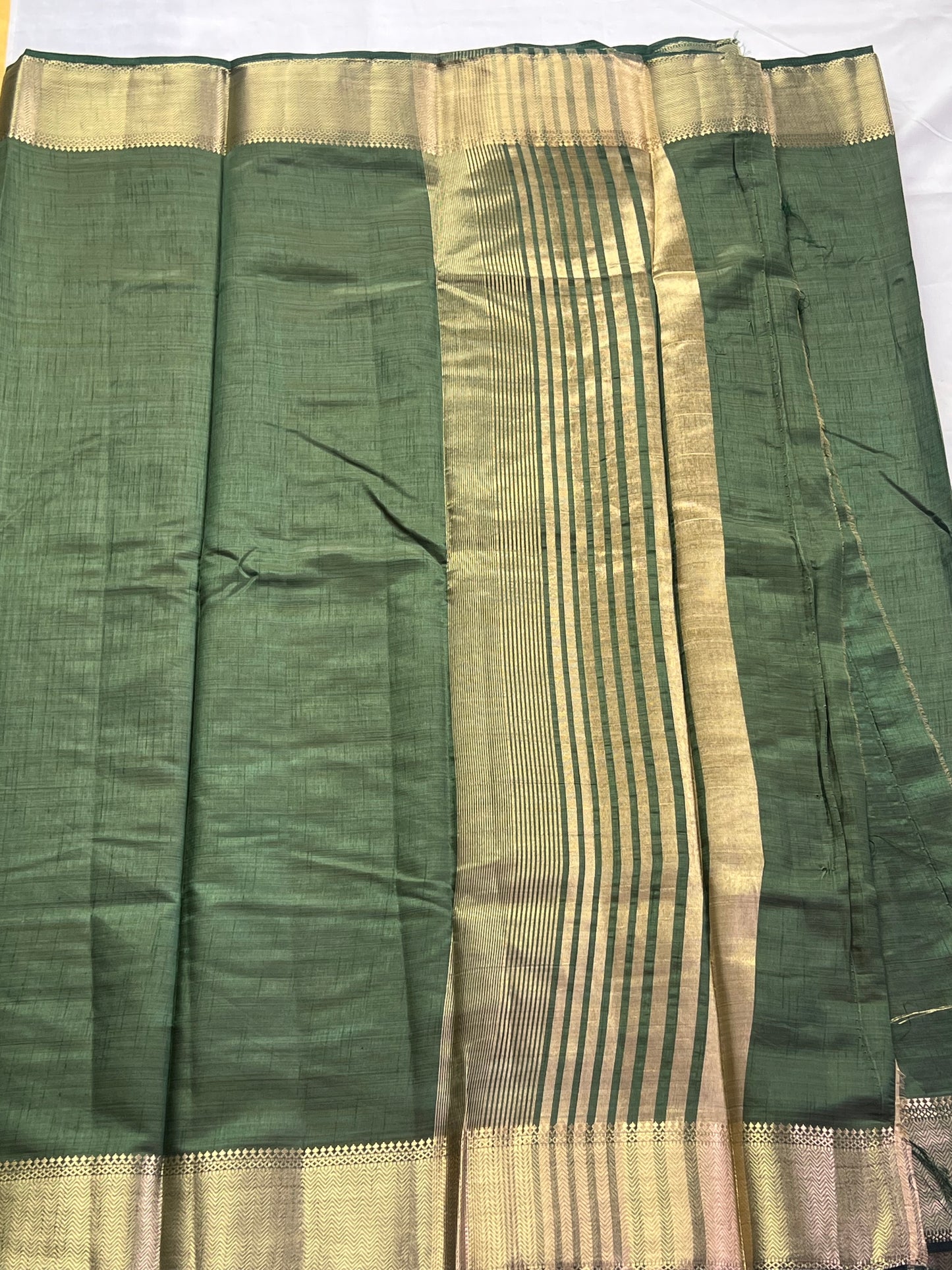 Plain Bottle green semi silk cotton saree