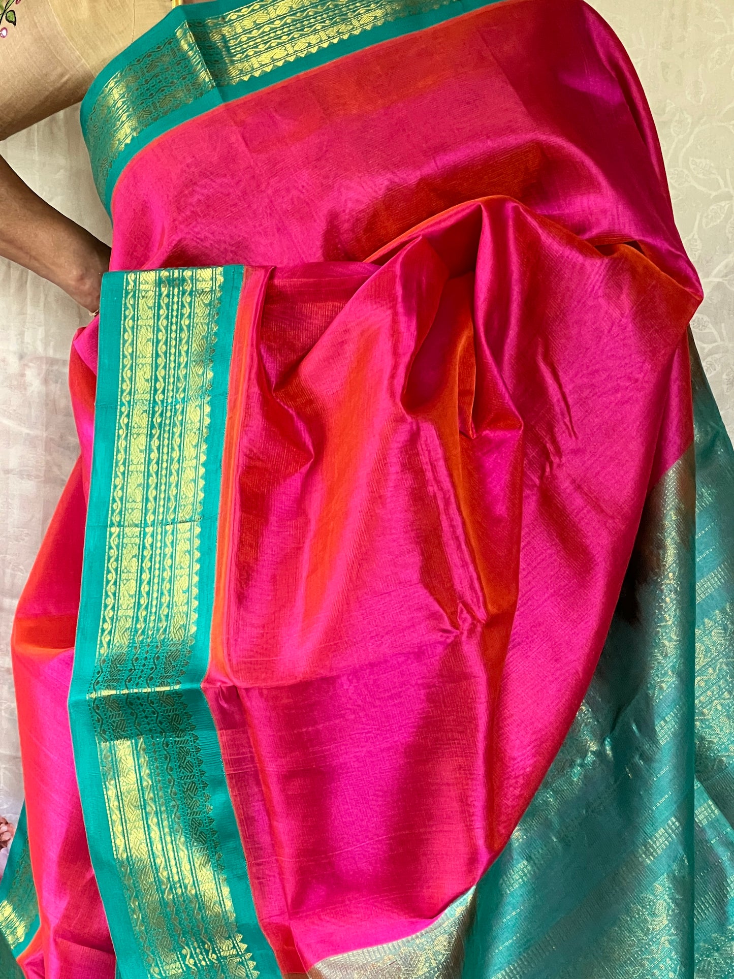 Rani pink Kanchivaram silk cotton saree