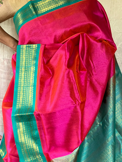 Rani pink Kanchivaram silk cotton saree
