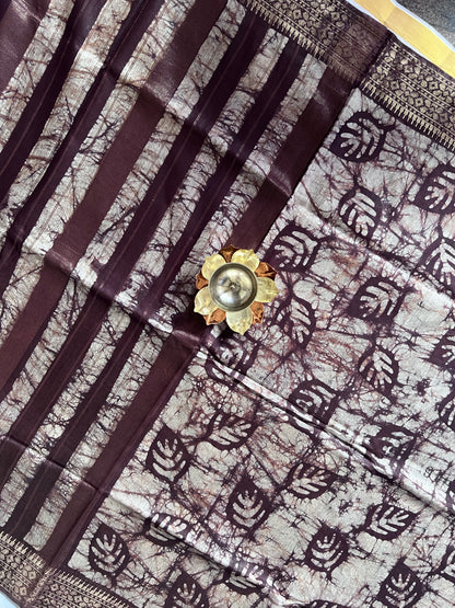Wine semi Tussar silk saree