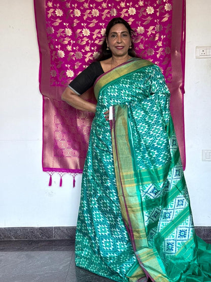 Ikat Silk Saree - Green