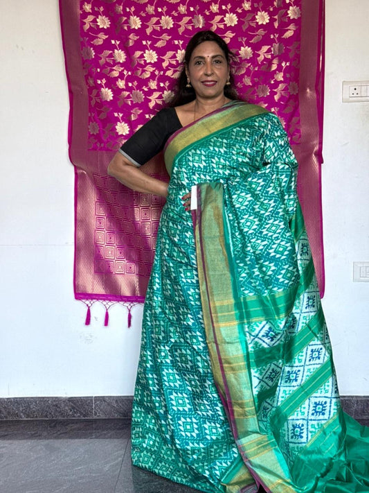 Ikat Silk Saree - Green
