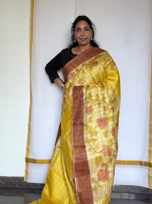 Hand Painted Tussar Silk saree