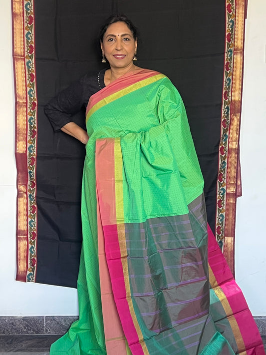 Parrot green semi silk saree