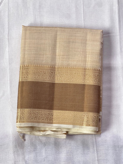 Pearl white semi silk cotton saree