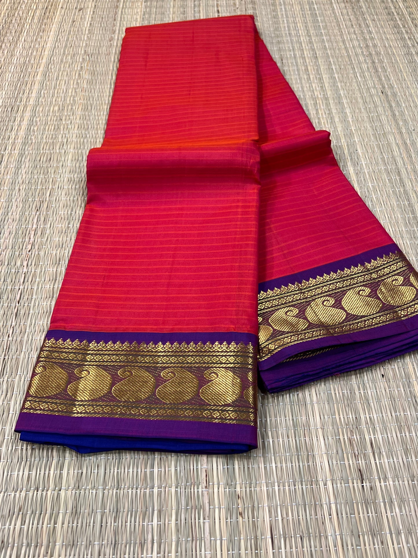 Orange & blue Kanchivaram silk saree