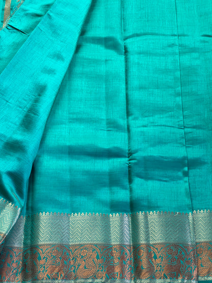 Aqua blue semi silk cotton saree