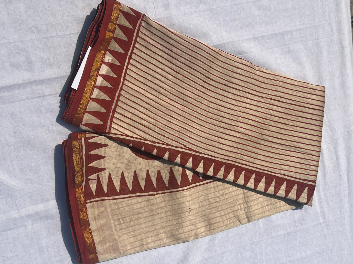 Beige chanderi silk cotton saree
