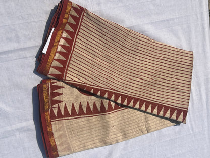 Beige chanderi silk cotton saree