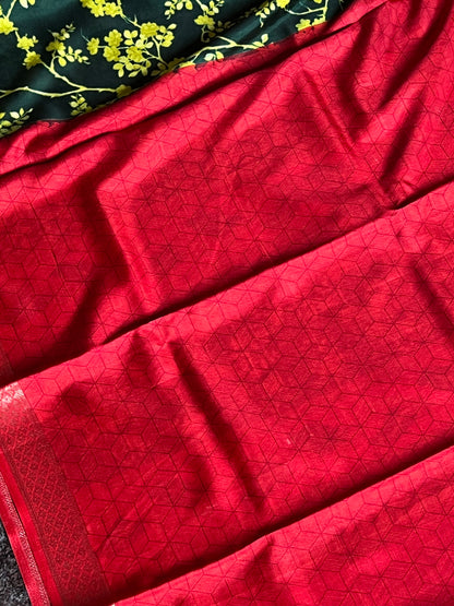 Green Semi printed Crepe Saree