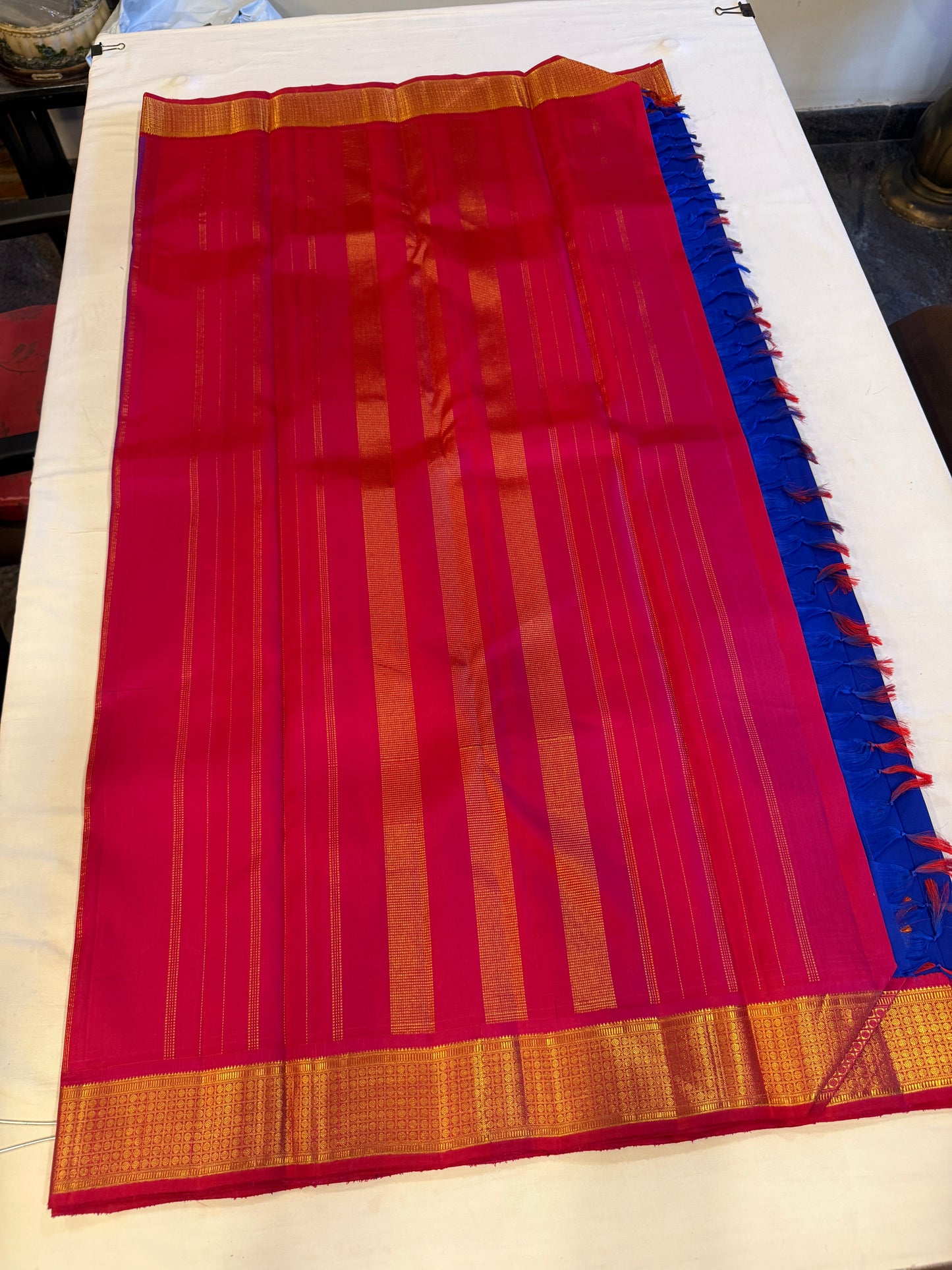 Royal blue & red Kanchivaram silk saree
