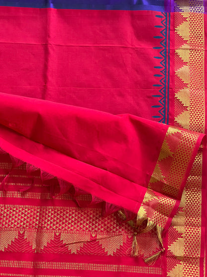 Violet & red semi silk cotton saree