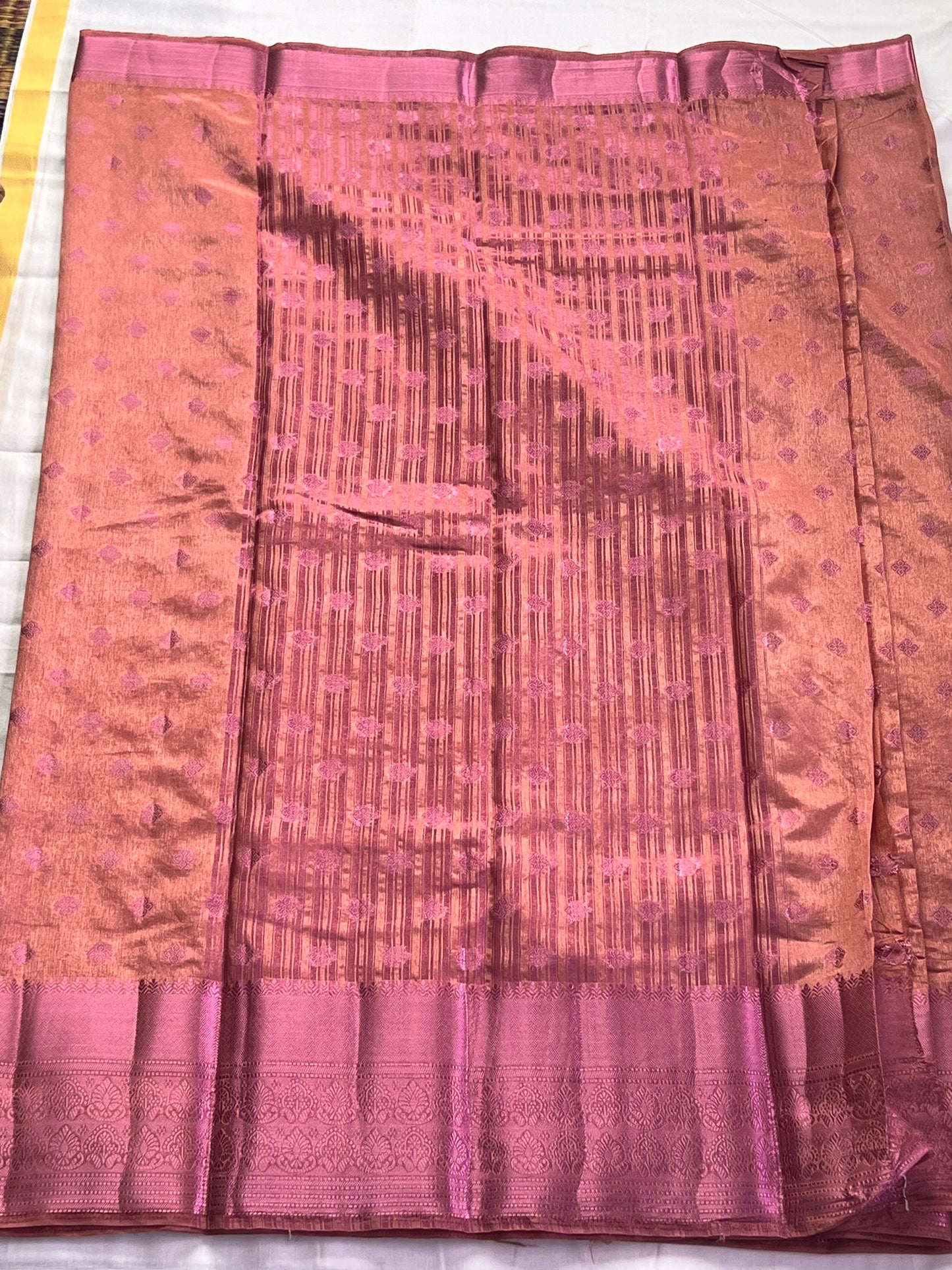 Coral blush motif semi silk cotton saree