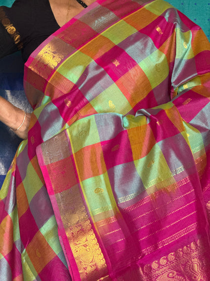 Multicoloured Checks Silk Cotton Saree