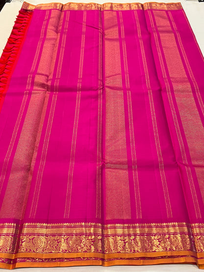 Rose Pink & Orange Kanchivaram Silk
