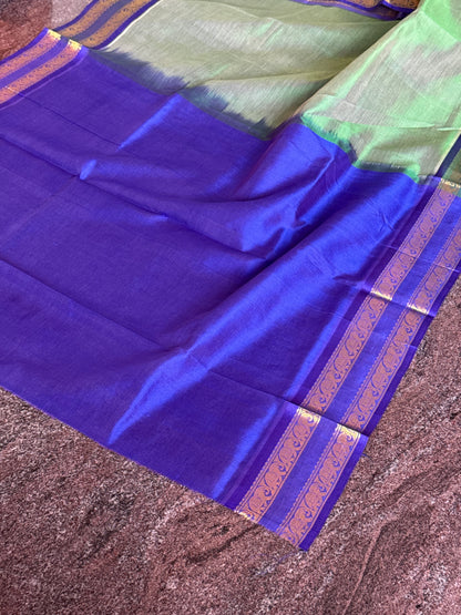 Green Silk Cotton Saree With Purple Border
