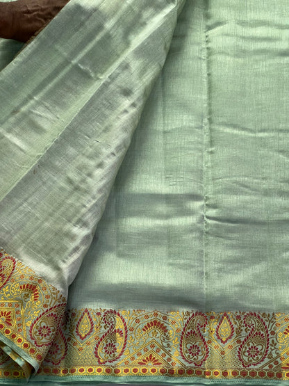 Teal green semi silk cotton saree