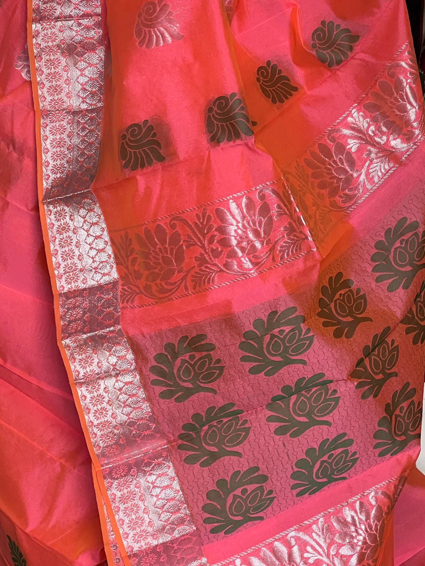 Hot pink semi silk cotton saree
